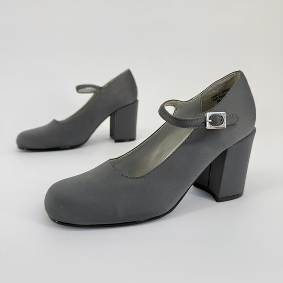 Vtg Unlisted Gray Mary Jane Heels Size 7.5 Block Pump Y2K Square Toe Retro - Picture 2 of 11